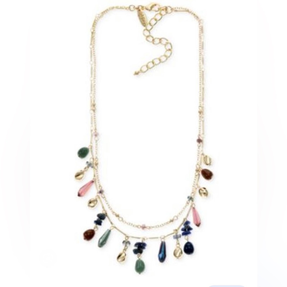 NWOT. Mixed Bead Layered Statement Necklace, 17-1/5" + 3" extender.